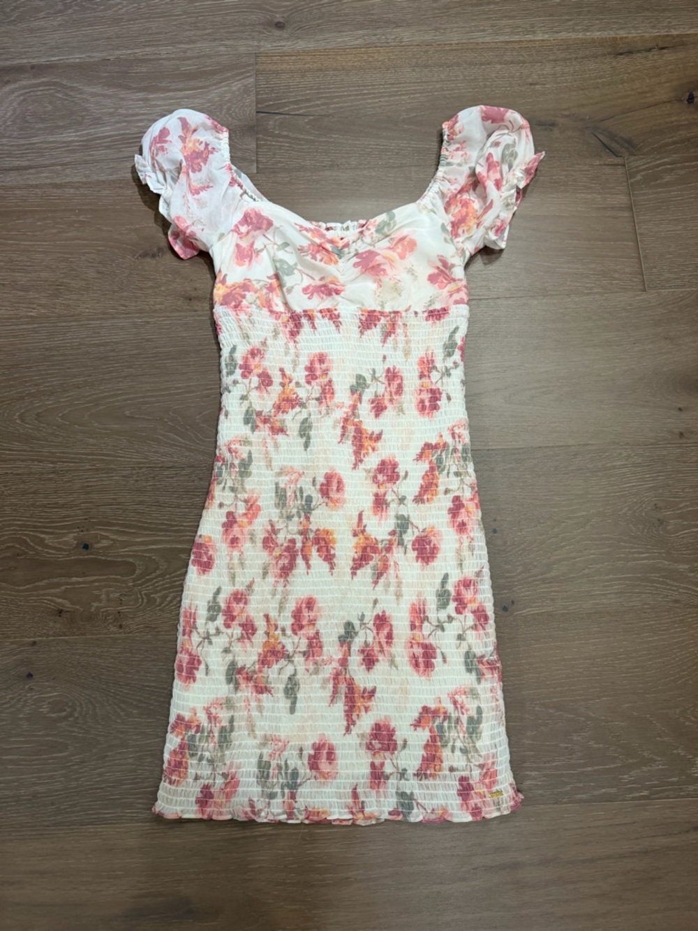 Guess White Mini Dress with Pink Floral Print